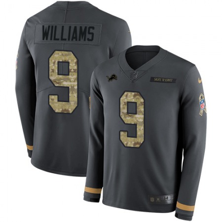 Nike Lions #9 Jameson Williams Anthracite Salute to Service Men's Stitched NFL Limited Therma Long Sleeve Jersey