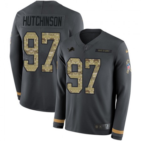 Nike Lions #97 Aidan Hutchinson Anthracite Salute to Service Men's Stitched NFL Limited Therma Long Sleeve Jersey
