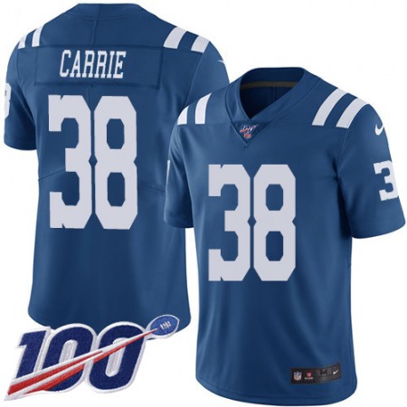 Nike Colts #38 T.J. Carrie Royal Blue Men's Stitched NFL Limited Rush 100th Season Jersey