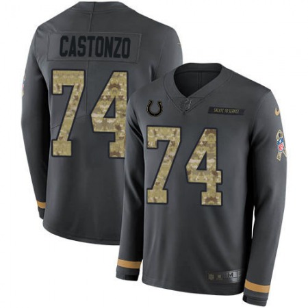 Nike Colts #74 Anthony Castonzo Anthracite Salute to Service Men's Stitched NFL Limited Therma Long Sleeve Jersey