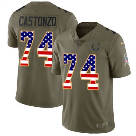 Nike Colts #74 Anthony Castonzo Olive/USA Flag Men's Stitched NFL Limited 2017 Salute To Service Jersey