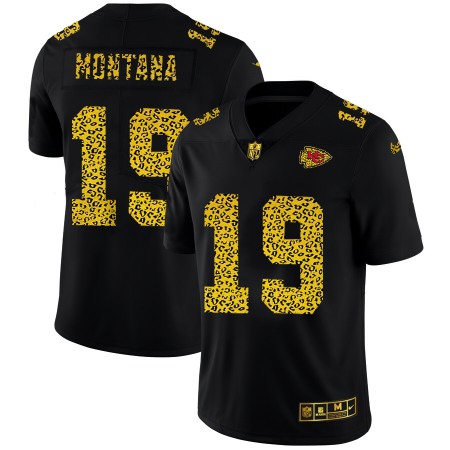 Kansas City Chiefs #19 Joe Montana Men's Nike Leopard Print Fashion Vapor Limited NFL Jersey Black