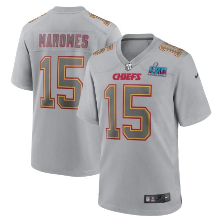 Nike Chiefs #15 Patrick Mahomes Men's Super Bowl LVII Patch Atmosphere Fashion Game Jersey - Gray