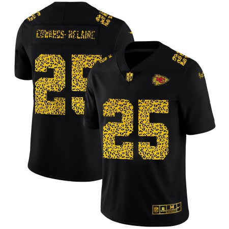 Kansas City Chiefs #25 Clyde Edwards-Helaire Men's Nike Leopard Print Fashion Vapor Limited NFL Jersey Black