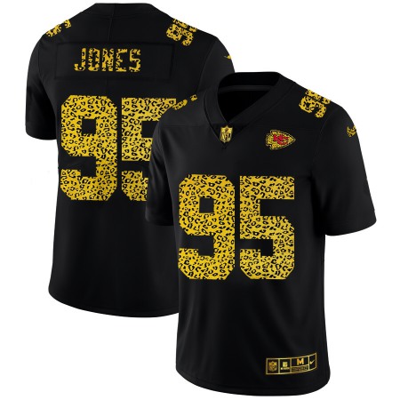 Kansas City Chiefs #95 Chris Jones Men's Nike Leopard Print Fashion Vapor Limited NFL Jersey Black