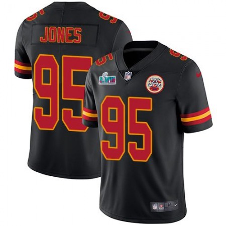 Nike Chiefs #95 Chris Jones Black Super Bowl LVII Patch Men's Stitched NFL Limited Rush Jersey