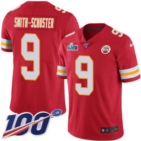 Nike Chiefs #9 JuJu Smith-Schuster Red Team Color Super Bowl LVII Patch Men's Stitched NFL 100th Season Vapor Limited Jersey