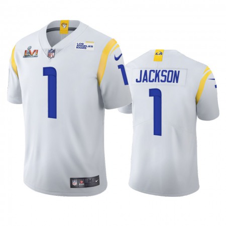 Los Angeles Rams #1 Desean Jackson Men's Super Bowl LVI Patch Nike 2021 Vapor Limited NFL Jersey - White