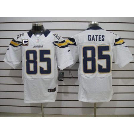 Nike Chargers #85 Antonio Gates White With C Patch Men's Stitched NFL Elite Jersey