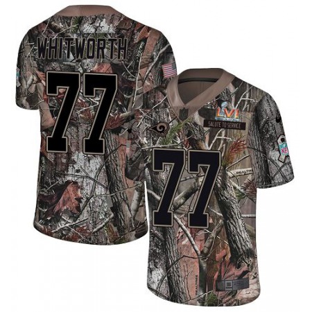 Nike Rams #77 Andrew Whitworth Camo Super Bowl LVI Patch Men's Stitched NFL Limited Rush Realtree Jersey