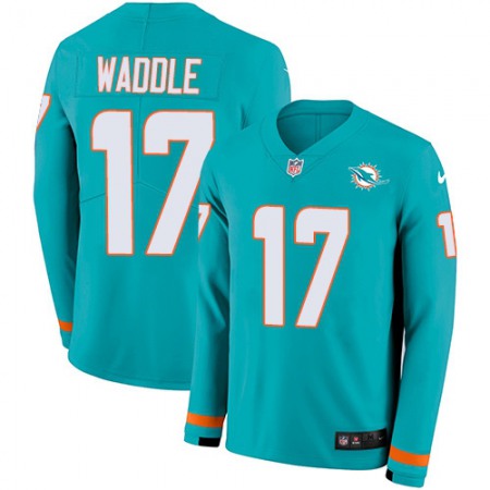 Nike Dolphins #17 Jaylen Waddle Aqua Green Team Color Men's Stitched NFL Limited Therma Long Sleeve Jersey