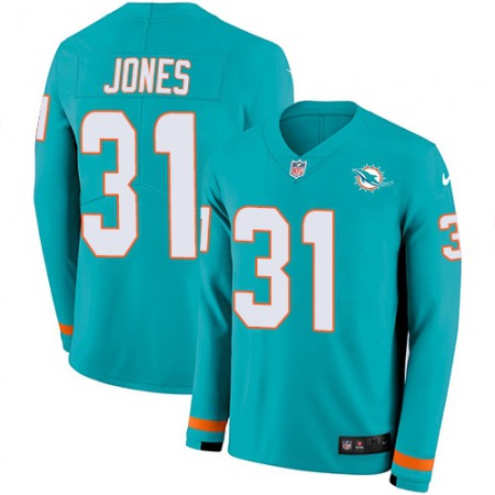 Nike Dolphins #31 Byron Jones Aqua Green Team Color Men's Stitched NFL Limited Therma Long Sleeve Jersey