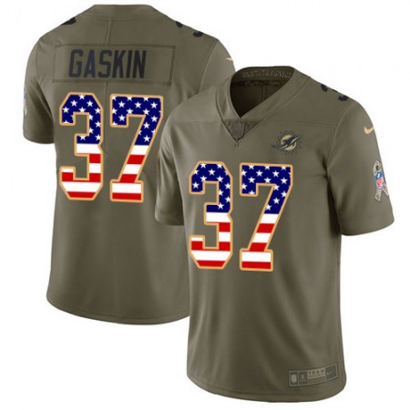 Nike Dolphins #37 Myles Gaskin Olive/USA Flag Men's Stitched NFL Limited 2017 Salute To Service Jersey
