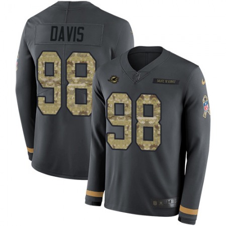 Nike Dolphins #98 Raekwon Davis Anthracite Salute to Service Men's Stitched NFL Limited Therma Long Sleeve Jersey