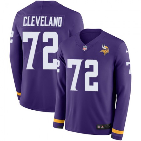 Nike Vikings #72 Ezra Cleveland Purple Team Color Men's Stitched NFL Limited Therma Long Sleeve Jersey