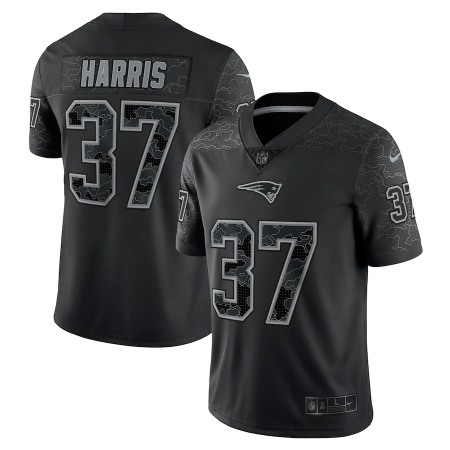 New England Patriots #37 Damien Harris Black Men's Nike NFL Black Reflective Limited Jersey