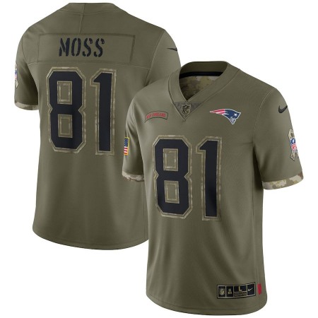New England Patriots #81 Randy Moss Nike Men's 2022 Salute To Service Limited Jersey - Olive