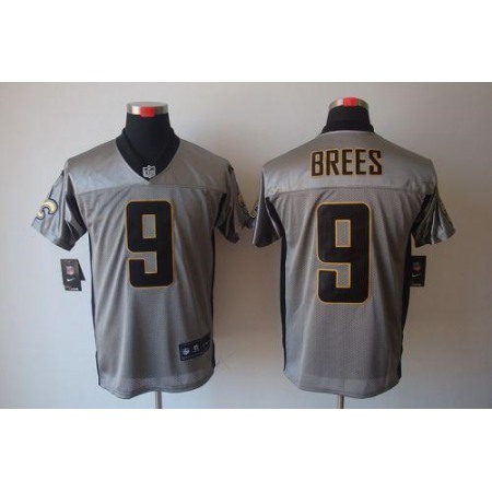 Nike Saints #9 Drew Brees Grey Shadow Men's Stitched NFL Elite Jersey