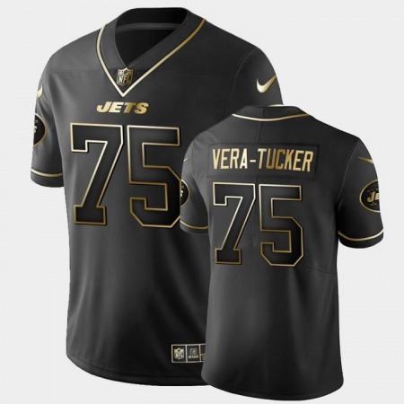 New York Jets #75 Alijah Vera-Tucker Men's Nike Black Golden Edition Vapor Limited Jersey