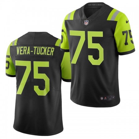 New York Jets #75 Alijah Vera-Tucker Men's Nike Black Green City Edition Vapor Limited Jersey