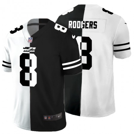 New York Jets #8 Aaron Rodgers Men's Black V White Peace Split Nike Vapor Untouchable Limited NFL Jersey