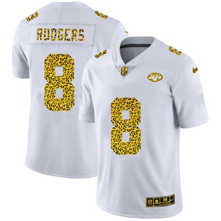 New York Jets #8 Aaron Rodgers Men's Nike Flocked Leopard Print Vapor Limited NFL Jersey White