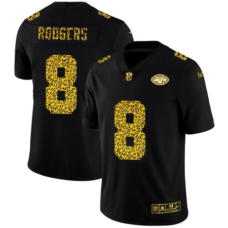 New York Jets #8 Aaron Rodgers Men's Nike Leopard Print Fashion Vapor Limited NFL Jersey Black