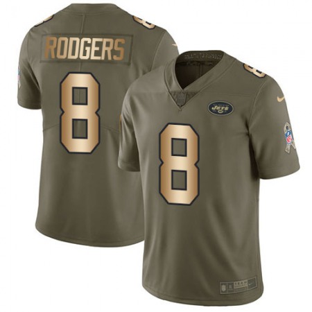 Nike Jets #8 Aaron Rodgers Olive/Gold Men's Stitched NFL Limited 2017 Salute To Service Jersey