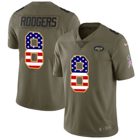 Nike Jets #8 Aaron Rodgers Olive/USA Flag Men's Stitched NFL Limited 2017 Salute To Service Jersey