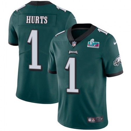 Nike Eagles #1 Jalen Hurts Green Team Color Super Bowl LVII Patch Men's Stitched NFL Vapor Untouchable Limited Jersey