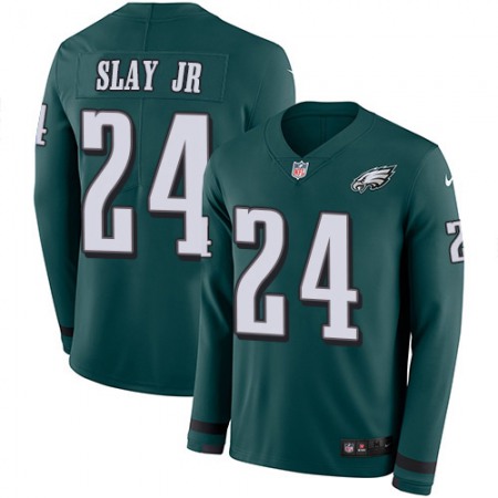 Nike Eagles #24 Darius Slay Jr Green Team Color Men's Stitched NFL Limited Therma Long Sleeve Jersey