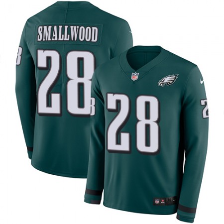 Nike Eagles #28 Wendell Smallwood Midnight Green Team Color Men's Stitched NFL Limited Therma Long Sleeve Jersey
