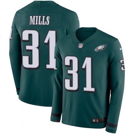Nike Eagles #31 Jalen Mills Midnight Green Team Color Men's Stitched NFL Limited Therma Long Sleeve Jersey