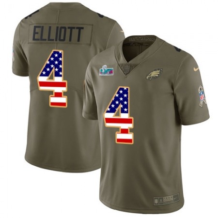 Nike Eagles #4 Jake Elliott Olive/USA Flag Super Bowl LVII Patch Men's Stitched NFL Limited 2017 Salute To Service Jersey