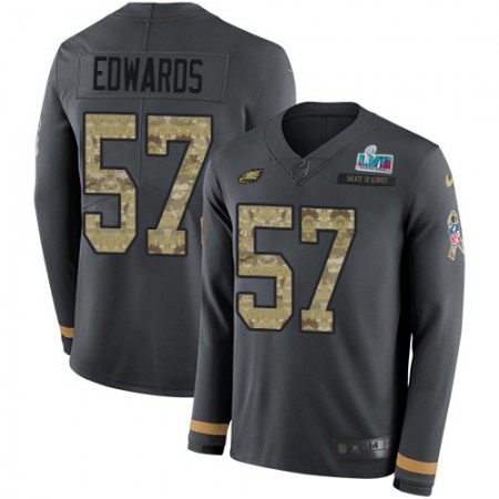 Nike Eagles #57 T. J. Edwards Anthracite Salute to Service Super Bowl LVII Patch Men's Stitched NFL Limited Therma Long Sleeve Jersey