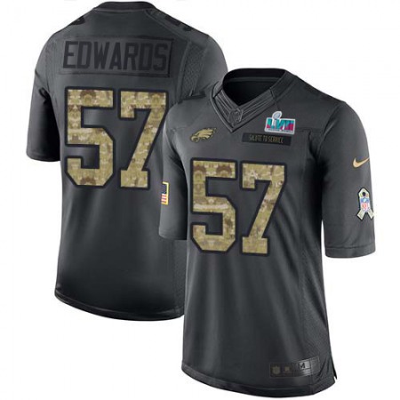 Nike Eagles #57 T. J. Edwards Black Super Bowl LVII Patch Men's Stitched NFL Limited 2016 Salute to Service Jersey