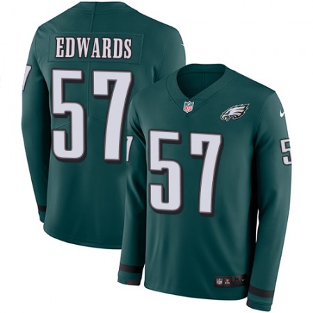 Nike Eagles #57 T. J. Edwards Green Team Color Men's Stitched NFL Limited Therma Long Sleeve Jersey