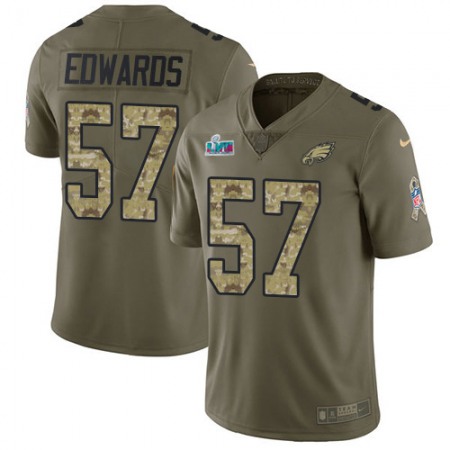 Nike Eagles #57 T. J. Edwards Olive/Camo Super Bowl LVII Patch Men's Stitched NFL Limited 2017 Salute To Service Jersey