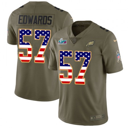 Nike Eagles #57 T. J. Edwards Olive/USA Flag Super Bowl LVII Patch Men's Stitched NFL Limited 2017 Salute To Service Jersey