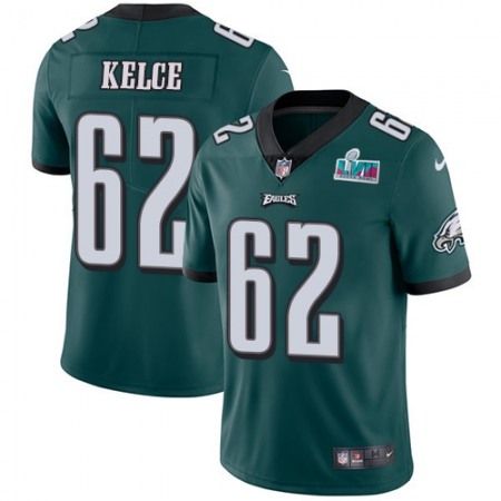 Nike Eagles #62 Jason Kelce Green Team Color Super Bowl LVII Patch Men's Stitched NFL Vapor Untouchable Limited Jersey
