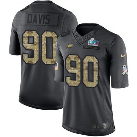 Nike Eagles #90 Jordan Davis Black Super Bowl LVII Patch Men's Stitched NFL Limited 2016 Salute to Service Jersey