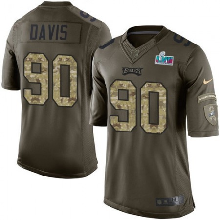 Nike Eagles #90 Jordan Davis Green Super Bowl LVII Patch Men's Stitched NFL Limited 2015 Salute to Service Jersey