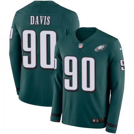 Nike Eagles #90 Jordan Davis Green Team Color Men's Stitched NFL Limited Therma Long Sleeve Jersey