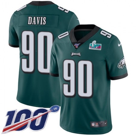 Nike Eagles #90 Jordan Davis Green Team Color Super Bowl LVII Patch Men's Stitched NFL 100th Season Vapor Limited Jersey
