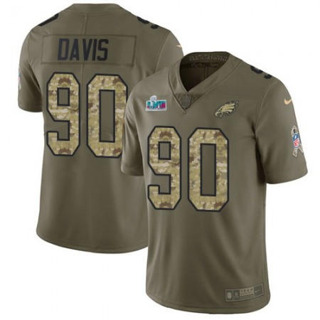 Nike Eagles #90 Jordan Davis Olive/Camo Super Bowl LVII Patch Men's Stitched NFL Limited 2017 Salute To Service Jersey