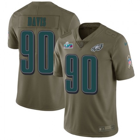 Nike Eagles #90 Jordan Davis Olive Super Bowl LVII Patch Men's Stitched NFL Limited 2017 Salute To Service Jersey