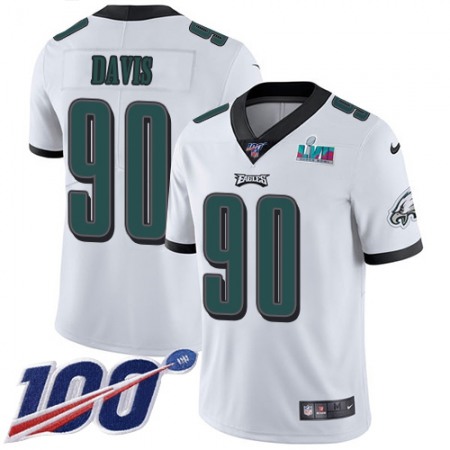 Nike Eagles #90 Jordan Davis White Super Bowl LVII Patch Men's Stitched NFL 100th Season Vapor Limited Jersey