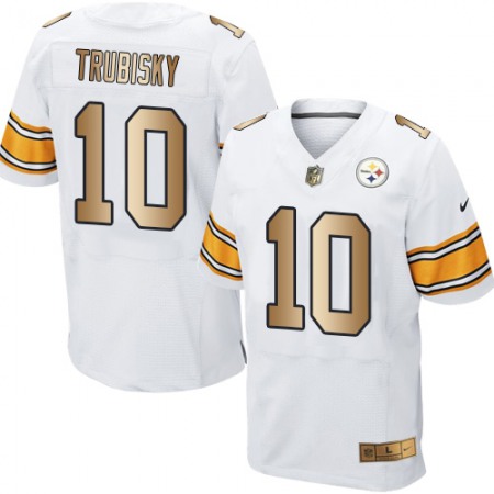 Nike Steelers #10 Mitchell Trubisky White Men's Stitched NFL Elite Gold Jersey
