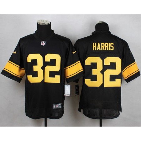 Nike Steelers #32 Franco Harris Black(Gold No.) Men's Stitched NFL Elite Jersey