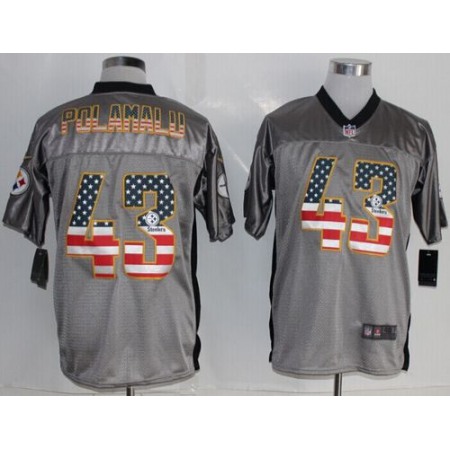 Nike Steelers #43 Troy Polamalu Grey Men's Stitched NFL Elite USA Flag Fashion Jersey